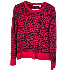 Boss Hugo Boss Sweater Women's M Red Navy Animal Print Wool Blend Career Casual